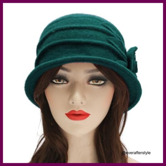 Wool Blend Vintage Winter Cloche Bucket Hat with Flower Accent main image 6
